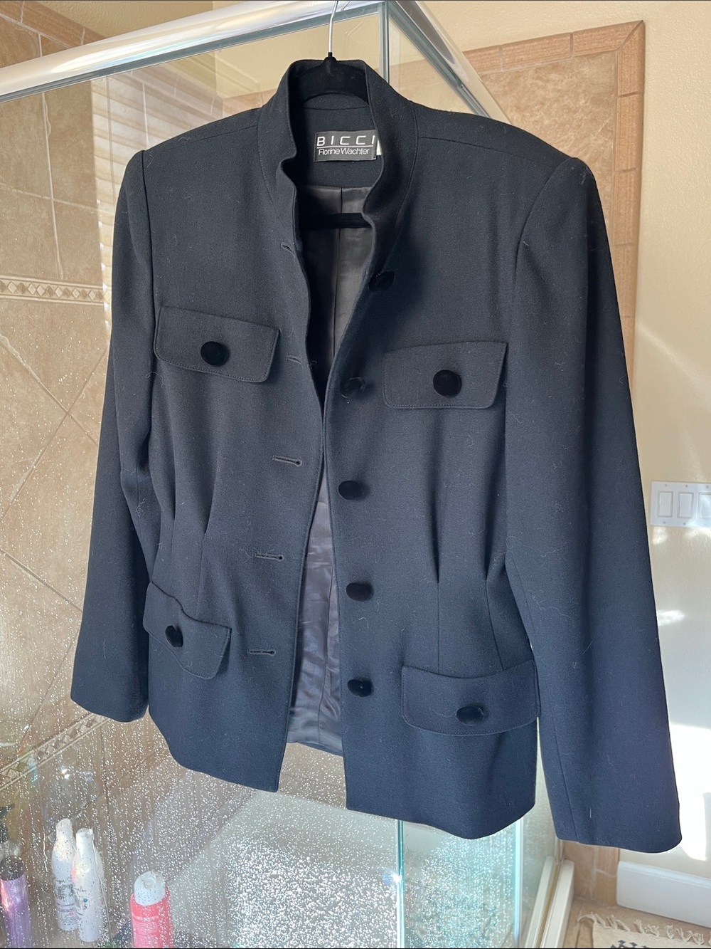 Bicci Black Stand-Collar Buttoned Blazer